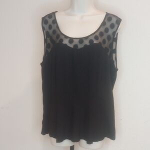 Cato Elegant Black Polka Dot Sheer Top Sleeveless Sz XL